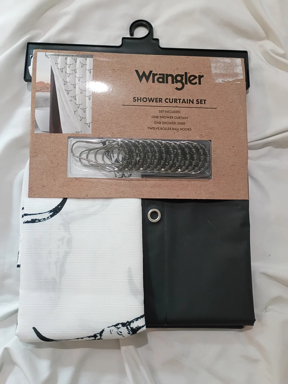 Wrangler Black & White Skull Print Shower Curtain Set 72x72